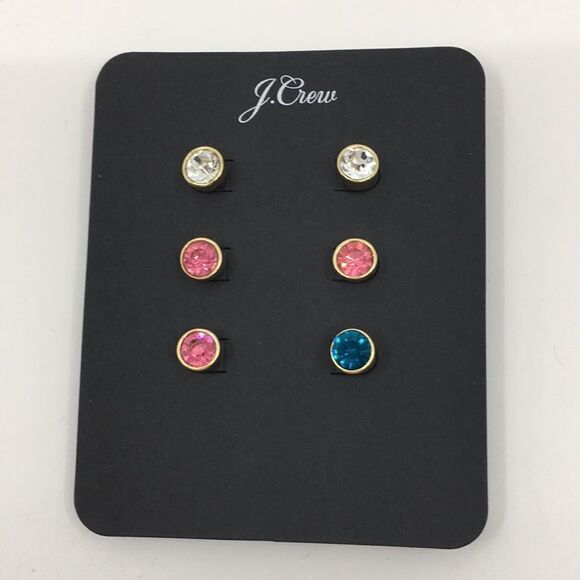 J Crew Set of three stud rhinestone earrings new on card - Picture 1 of 6